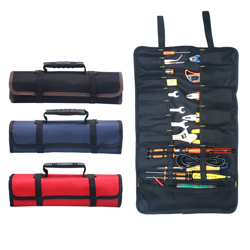 Oxford Roll Up Tools Storage Bag 22-Pocket Spanner Organizer Tidy Bag Red