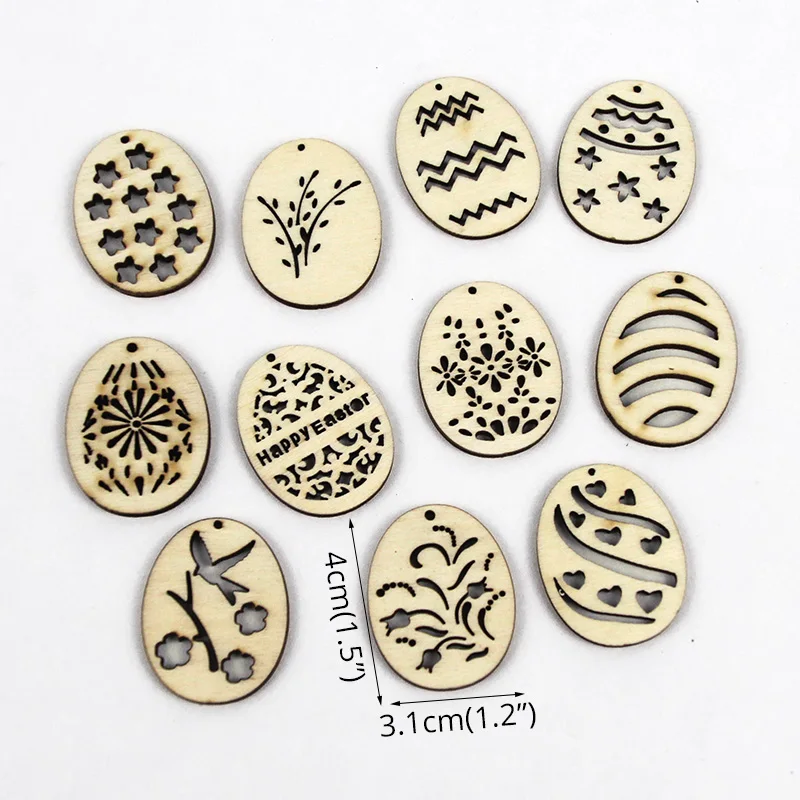 50/pcs Wooden Christmas Tree Ornaments Mini Snowflake Tree Hanging Pendants Happy Easter Eggs Decorations for Home New Year Gift