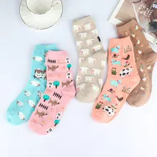 Хлопковые женские носки с мультяшной овечкой, крокодиловой коровой; сезон осень-зима; женские милые носки в стиле Харадзюку; модные хипстерские носки с животным принтом