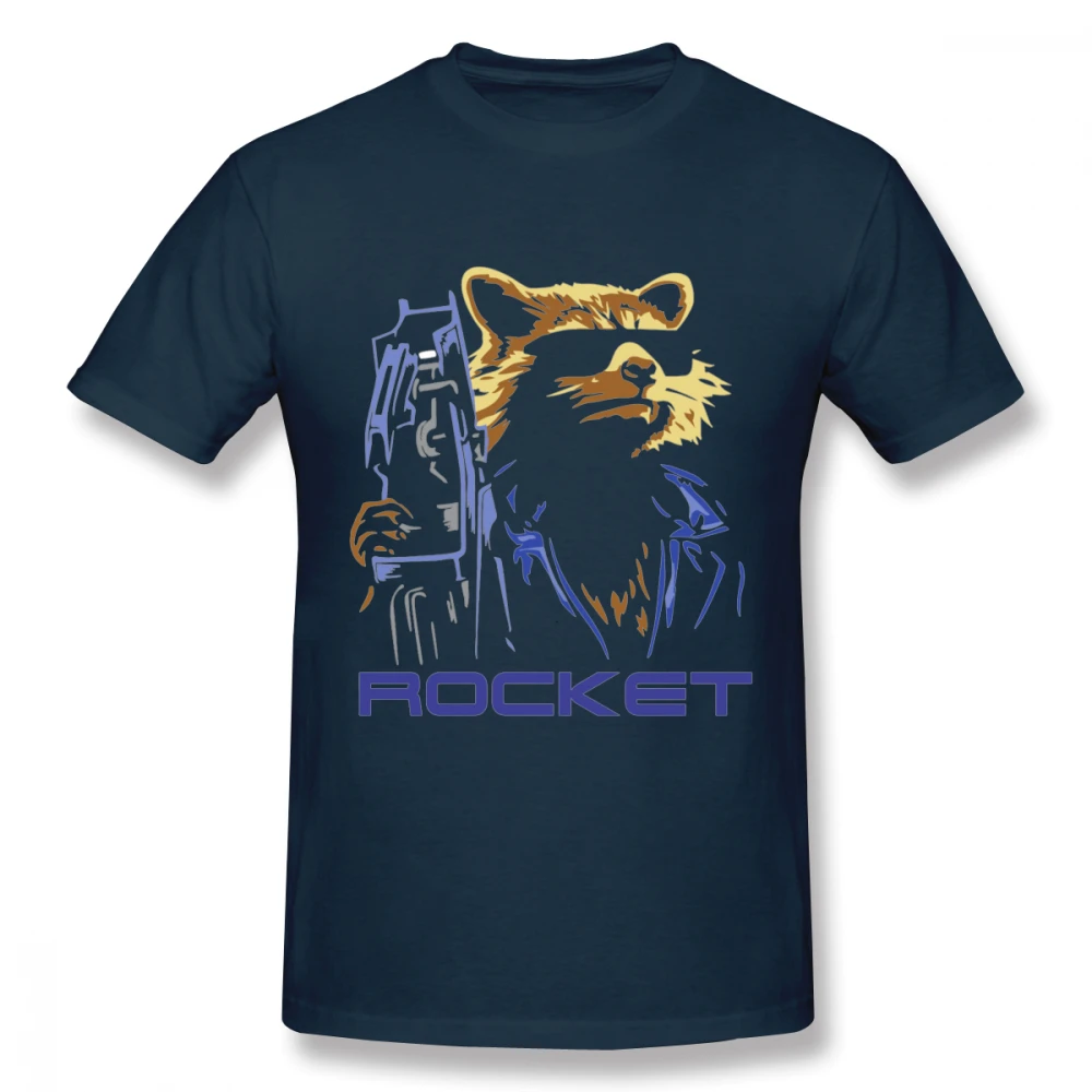 Футболка с рисунком «стражи Галактики», футболка с рисунком «Ракета», «Енот», Homme, футболка для мальчиков в стиле ретро, футболка с круглым вырезом - Цвет: Тёмно-синий