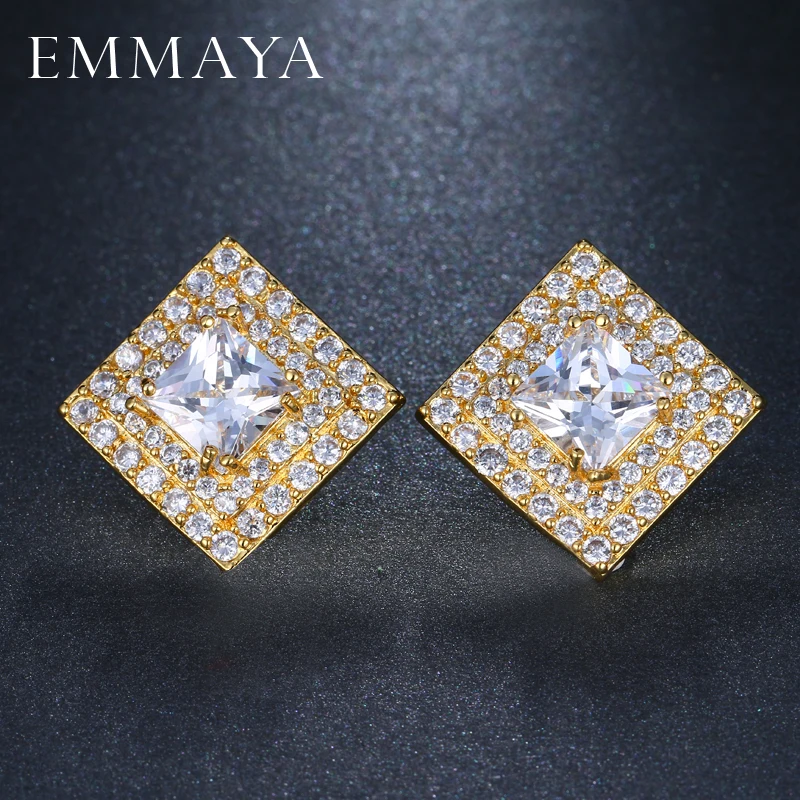 

EMMAYA Fashion New Geometric Square Clear CZ Stud Earrings for Women 9 Colors Crystal Jewelry Bijoux