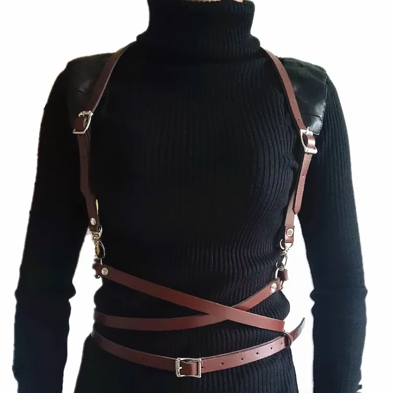 Модные Панк Harajuku металлической пряжкой кожаные ремни тела Связывание клетка утягивающий пояс с подтяжками талии ремни-подтяжки пояс для