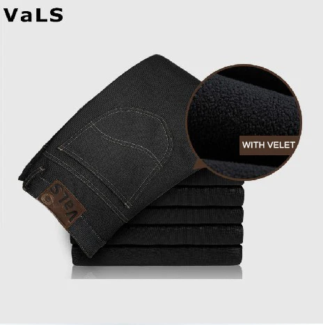 

New Arrivals Winter Men's Jeans with Velvet Inside, Dark Color Brand Warm Denim Trousers, Casual Slim Fit Thick Long Pants