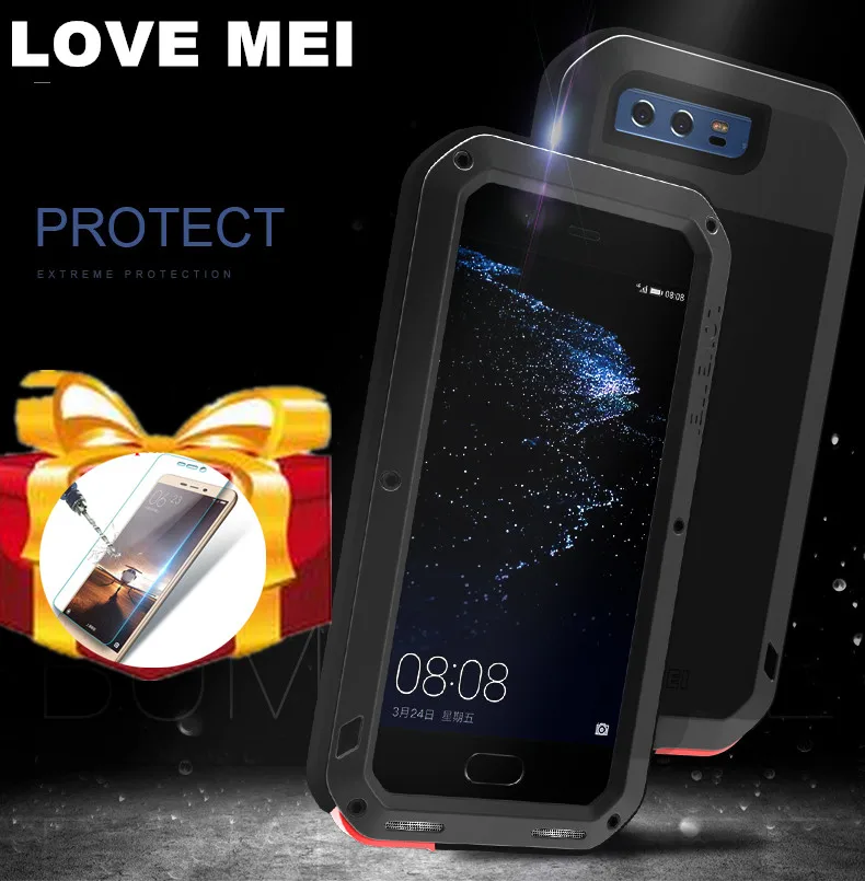 

Glass film) Huawei P20 Pro P9 P10 plus Mate 20 10 9 Case LOVE MEI Water Resistant Metal Armor Aluminum Silicon waterproof Case