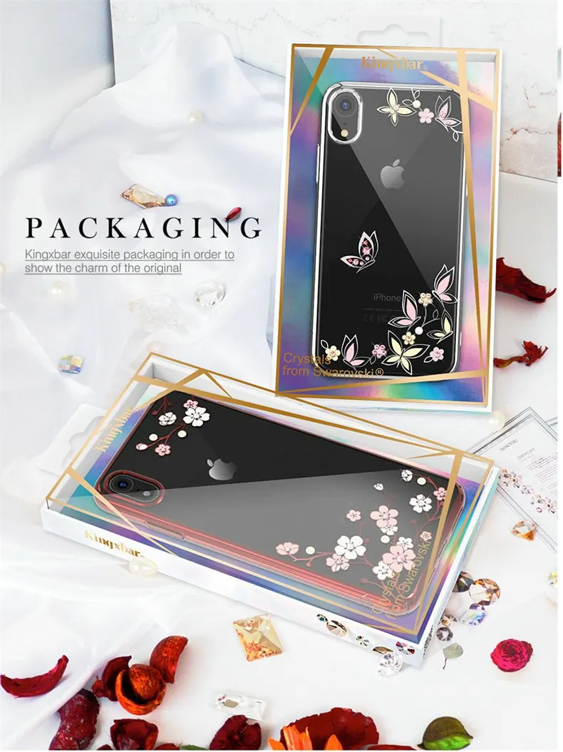 KINGXBAR Case for iPhone XR Floral Patternd Cover for iPhone XR Case Transparent for iPhoneXR Capa Luxury Crystal from Swarovski (9)
