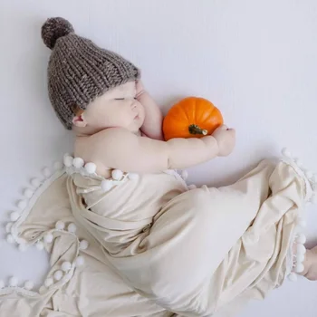 

Pompon Crib Blanket Cotton Soft Breathable Swaddle Newborn Baby Photography Props YJS Dropship