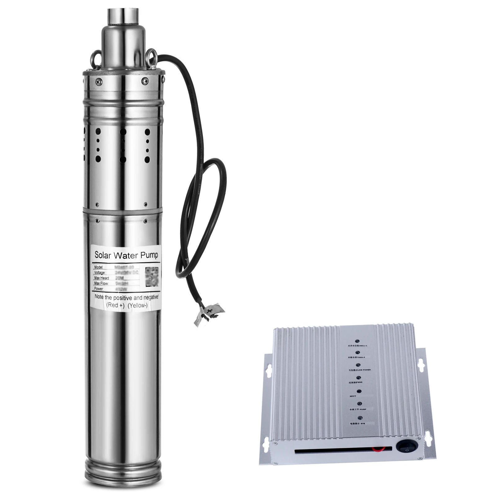 

DC 24V Brushless Solar Powered Screw Deep Well Submersible Water Pump with Solar Controller 220W,2m3/H,20m Max Lift,SS304