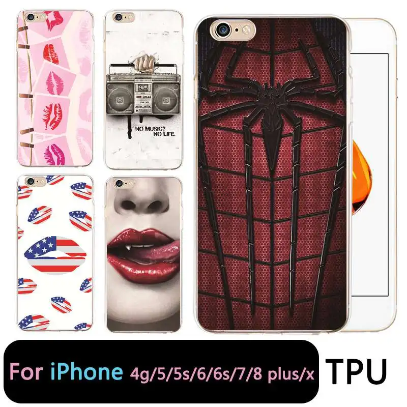 QMSWEI TPU Clear Phone Case For iPhone 6G 6s 7 8plus x Soft Zebra Radio Spider Silicone Printed Cover 4 5se 6Plus 7P |