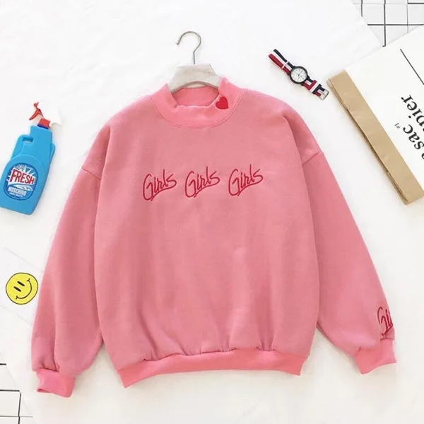  Fashion Women sweatshirts autumn winter 2020 korean style new pullover cute pink blue embroidery le