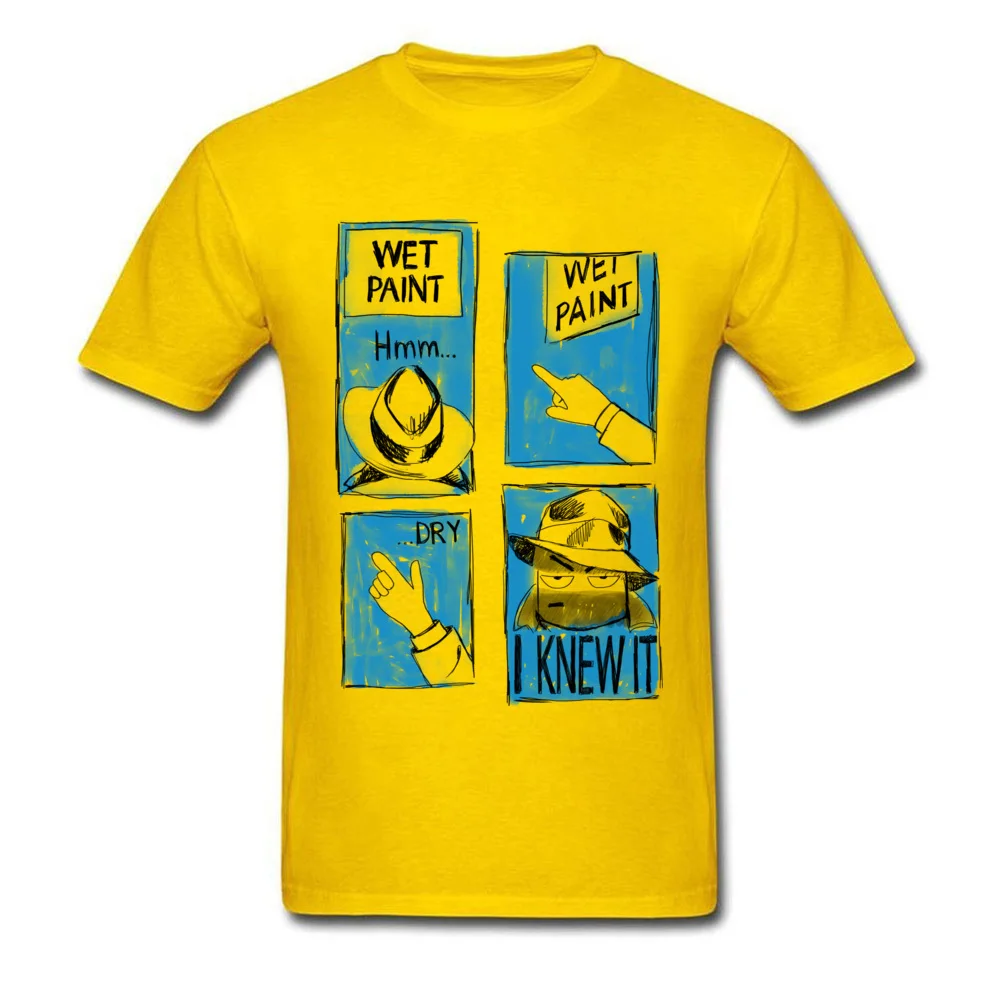 Funny Wet Paint Detective Newest comfortable T-shirts Round Neck 100% Cotton Short Sleeve Tops & Tees for Men Tshirts Lovers Day Funny Wet Paint Detective yellow