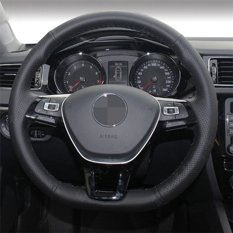 Черный чехол на руль из искусственной кожи чехол рулевого колеса автомобиля для Volkswagen VW Golf 7 Mk7 Polo Jetta Passat B8