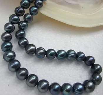 

tahitian 12-13mm baroque black green pearl necklace 18"14k