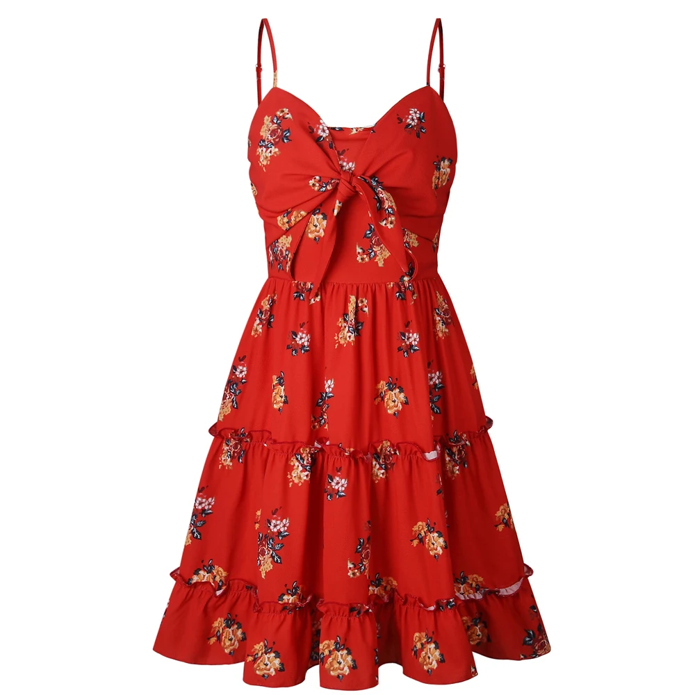 

Tosheiny 2019 Women Sexy V Neck Bow Ruffles Sling Print Big Swing Sexy Dress Female Elegant Casual Mini Dress TH0120-1