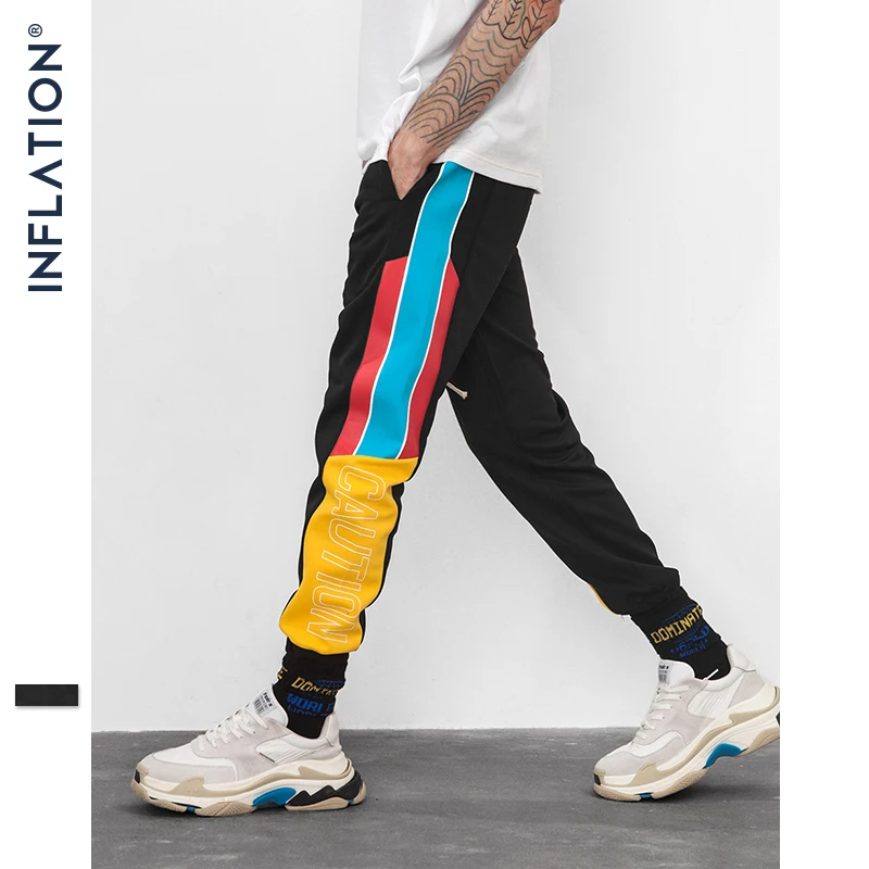 التضخم 2019 شارع العليا مطاطا الخصر Sweatpants نحيل عداء ببطء الجانب شريط خمر المسار البضائع السراويل العلامة التجارية السراويل 8852 W