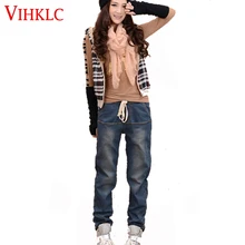 Зимние кашемировые теплые джинсы-шаровары, модные женские свободные джинсы с эластичной резинкой на талии большого размера плюс 26-34 H410