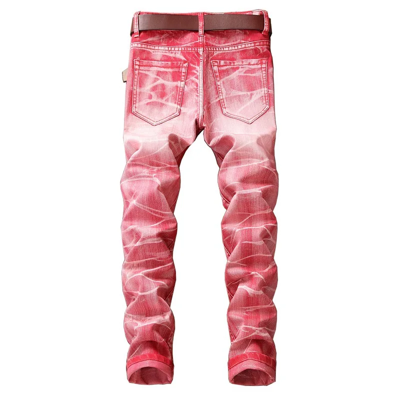 Plus size European Style Men Washstoned Slim Red Pencil Denim Pant Print Fashion Man Causal Street Club Personal Quality Jeans Plus size European Style Men Washstoned Slim Red Pencil Denim Pant Print Fashion Man Causal Street Club Personal Quality Jeans