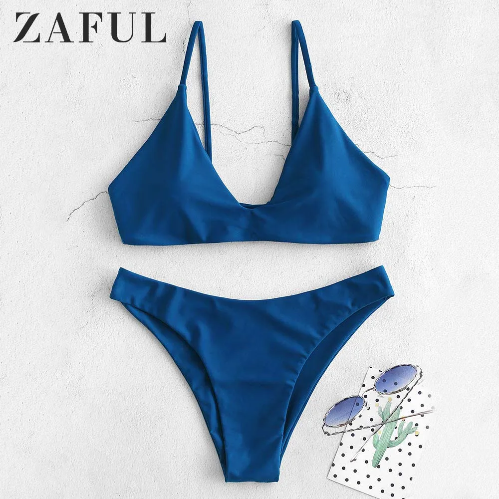 ZAFUL Бикини Rosegal Назад Галстук Набор Мягкие Бретельки Сплошной Купальник Пуловеры