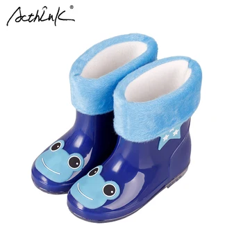 

ActhInK New Design Kids Cartoon Rainboots Baby Girls Antiskid Wellies with Cotton Velvet Boys Autumn Winter Warm Rain Boots,S009