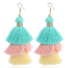 Bohemian 3 Layer Neon Tassel Earrings For Women Summer Multicolor Tiered Fringe Earrings Long Drop Pendientes Beach Jewelry Bohemian 3 Layer Neon Tassel Earrings For Women Summer Multicolor Tiered Fringe Earrings Long Drop Pendientes Beach Jewelry