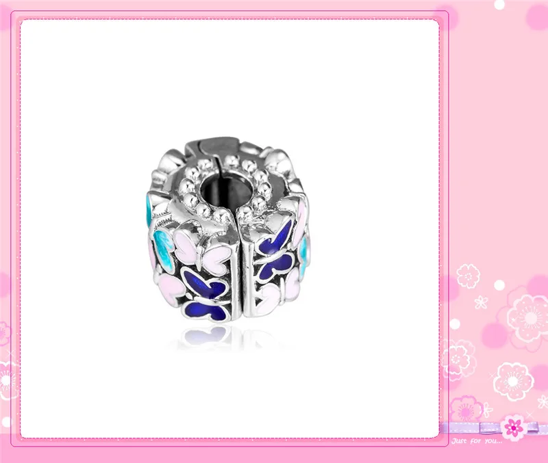 Серебряный 925, очаровательные клипсы с бабочкой, яркие, эмалированные, подходят Пандоре, ювелирный браслет сделай сам, в садовом стиле CL081