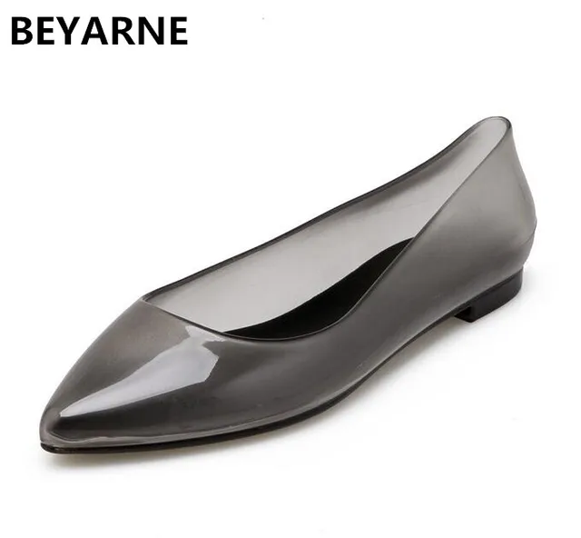 BEYARNE woman crystal jelly transparent shoes lady flat rain sandals women student summer travel beach sandals pointed toe 36-41