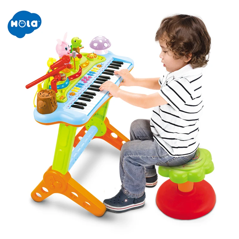 HUILE TOYS 669 детская музыкальная игрушка электронная клавиатура МУЗЫКАЛЬНЫЙ ОРГАН с микрофоном, табурет, Обучающие светящиеся ключи