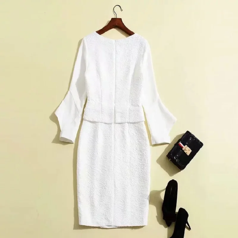 Цельнокроеное платье весна лето вечерние белое платье женское винтажное хлопковое жаккардовое платье карандаш с О-образным вырезом и расклешенными рукавами