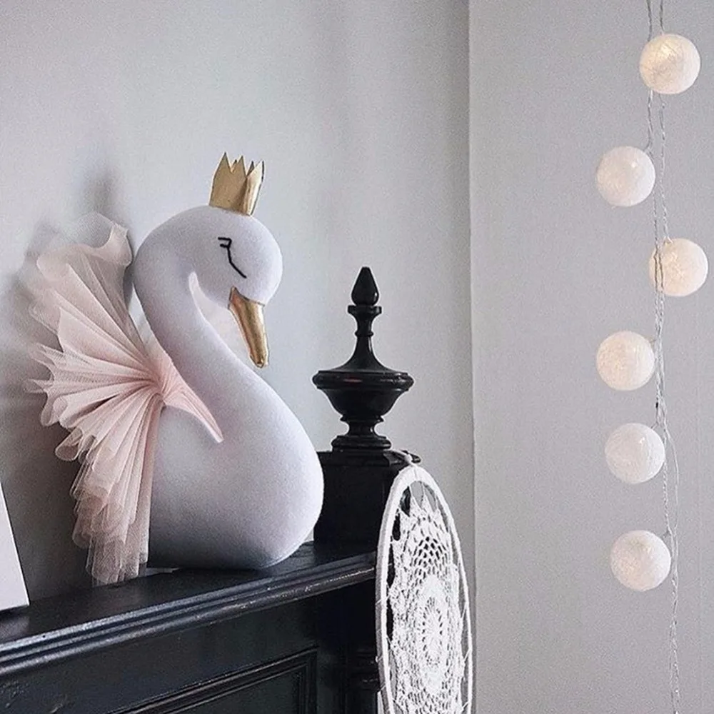 Любовь 3D Золотая Корона Лебедь Wall Art висит девушка Лебедь кукла мягкая игрушка голова животного Настенный декор для детской комнаты свадебный подарок на день рождения