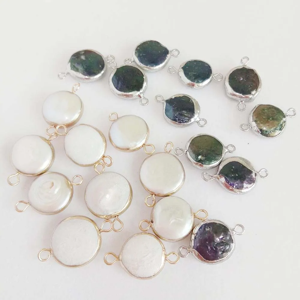 

5 PCS /LOT 100% freshwater loose pearl with baroque ,coin shape pearl with 2 hanging ,DIY PEARL BEADS, white and black COLORS