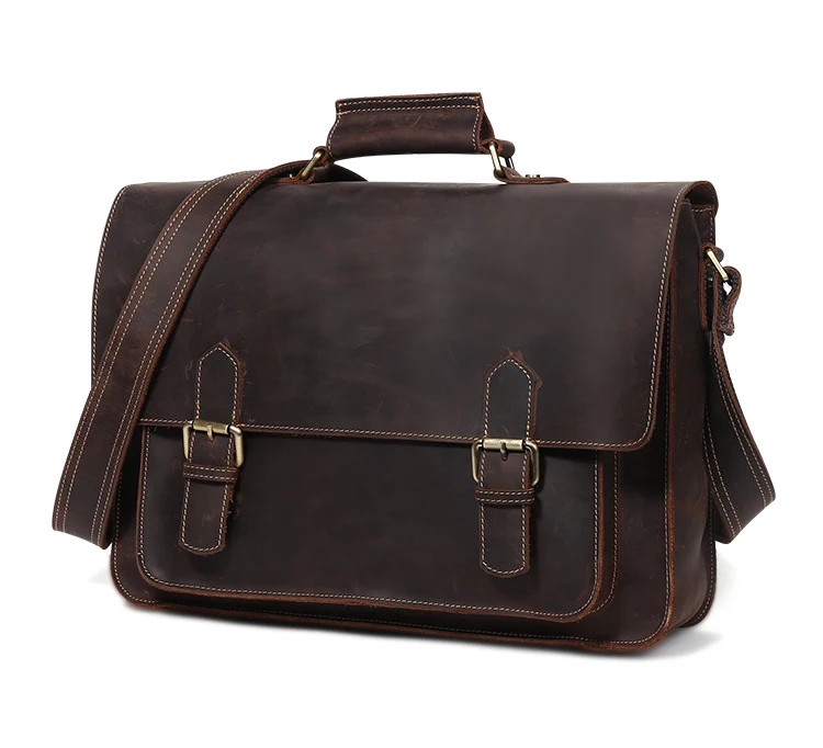LOVMAXI мужские сумки натуральный винтажный из бычьей кожи сумка Мужская crazy horse кожаные деловые портфели сумки для ноутбука Портфель - Цвет: Large deep coffee