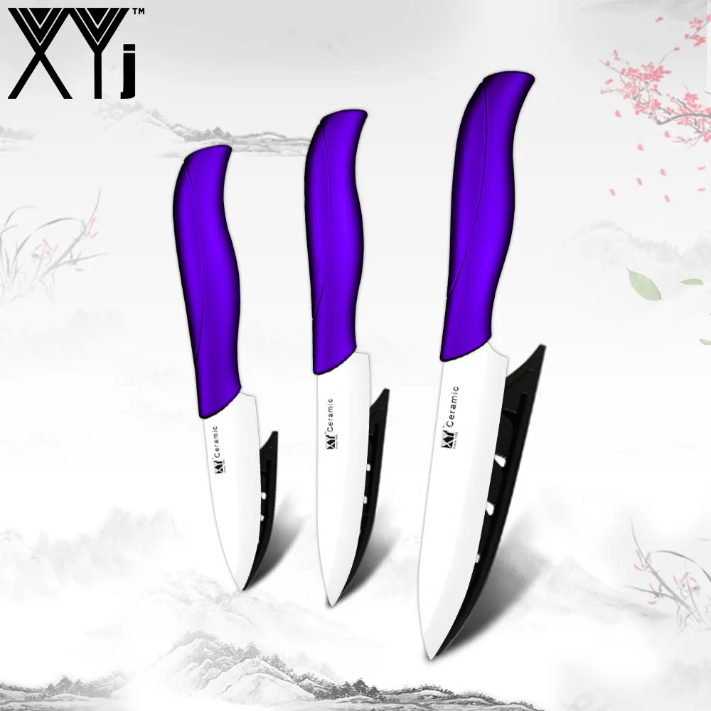 XYj наборы кухонных керамических ножей 3 дюйма для очистки овощей 4 дюйма 5 дюймов для нарезки кухонных керамических ножей острое лезвие Удобная ручка инструменты для поваров - Цвет: Purple H White Blade