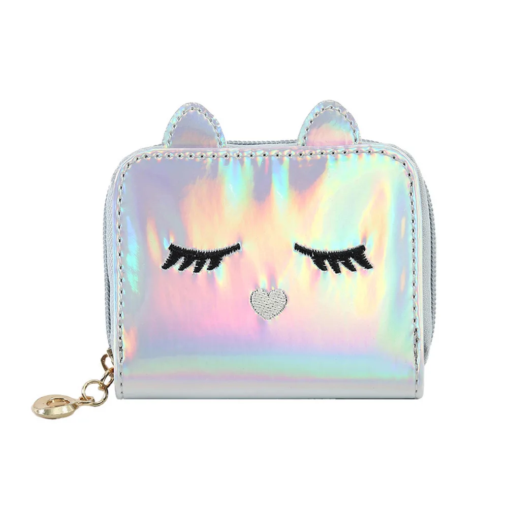 

Cute Cartoon Cat Print Wallet PU Leather Laser Holographic Women Tote Coin Purses Credit Card Wallet Girl Accessories Supplies