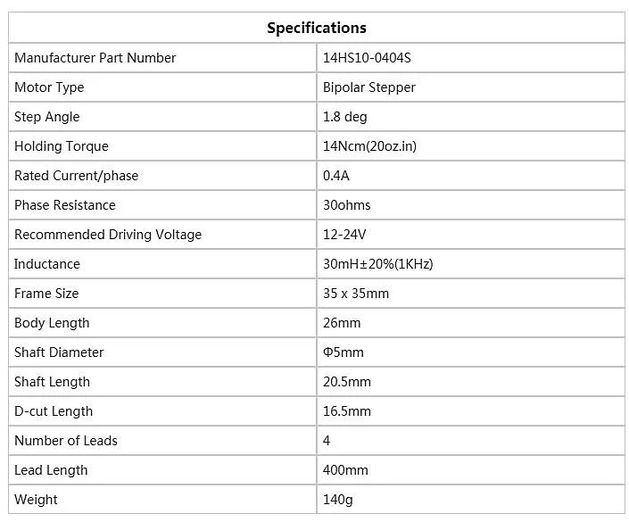 Нема 14 шаговый двигатель 14Ncm(20oz. В) 35x26 мм 12V шаговый двигатель 0.4A 4-проводной для 3D-принтеры