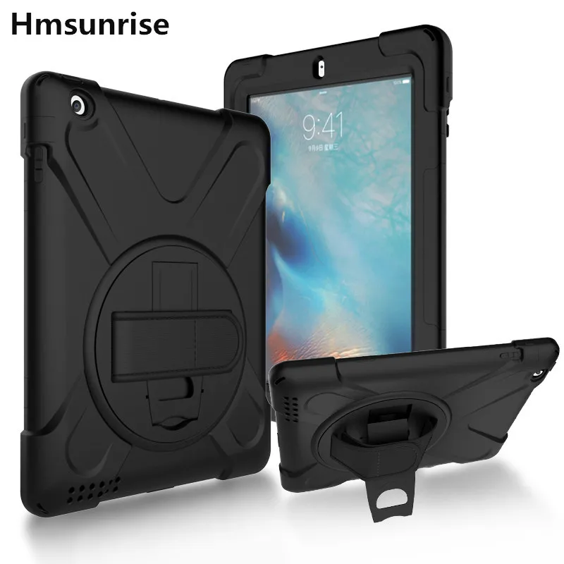 

For iPad 4 for iPad 3 Shockproof Kids Protector Case for iPad 2/3/4 Heavy Duty Silicone Hard Cover kickstand design Hand bracel