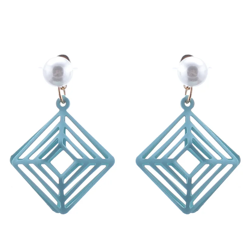 

Metal Earrings Green Geometric Stud Earrings Purple Blue Black Hollow Imitation Pearl Korean Jewelry for Aretes Femme Mujer