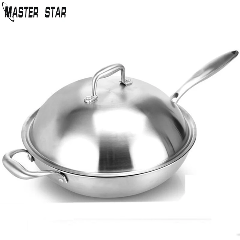 

Master Star Stainless Steel Non-stick Wok With Stainless Steel Lid Five-layer Steel Woks Gas Cooker