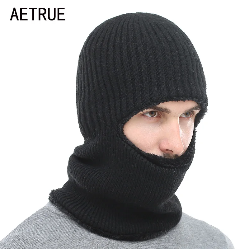 

AETRUE Winter Hat Knitted Hat Men Women Mask Scarf Skullies Beanies Hats For Men Warm Balaclava Soft Fur Wool Bonnet Cap Hats