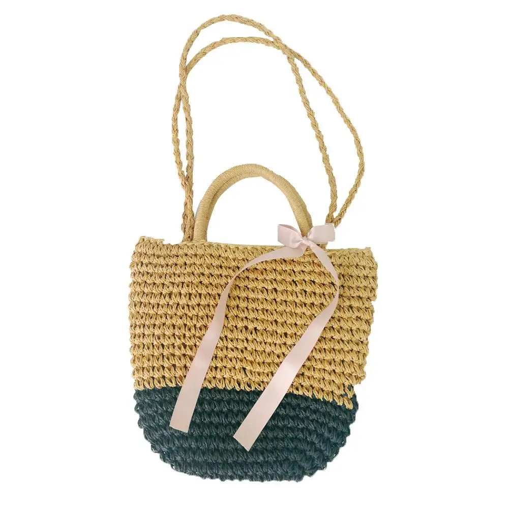 

Straw Braided Bag Single Shoulder Bowknot Beach Bag Handbag Bohemian Style Women's Single Shoulder Pack