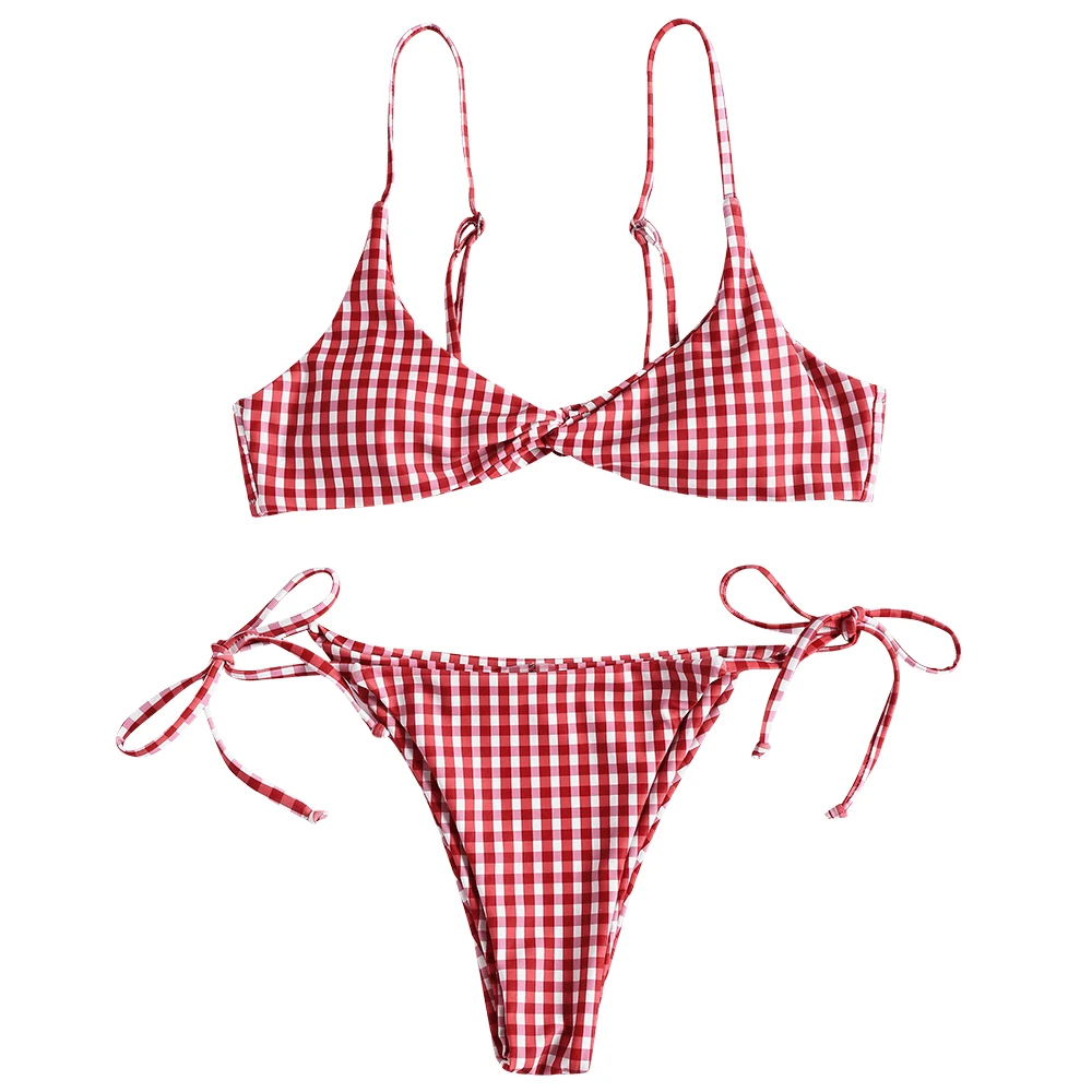 red gingham smocked bikini