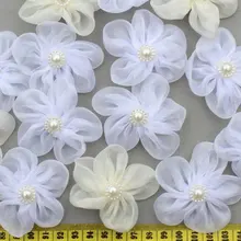 Набор 150 шт. органза Ткань розетка розовыми цветами в белый и слоновой кости 55 мм-60 мм