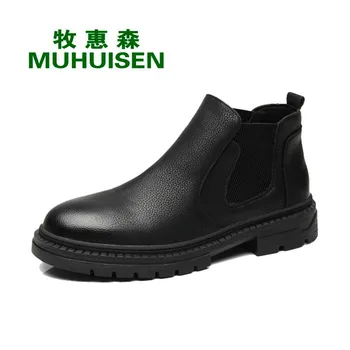 

Big size Fashion Men Ankle Boots Casual Men genuine Leather chelsea boots martin Breathable slip on Boots