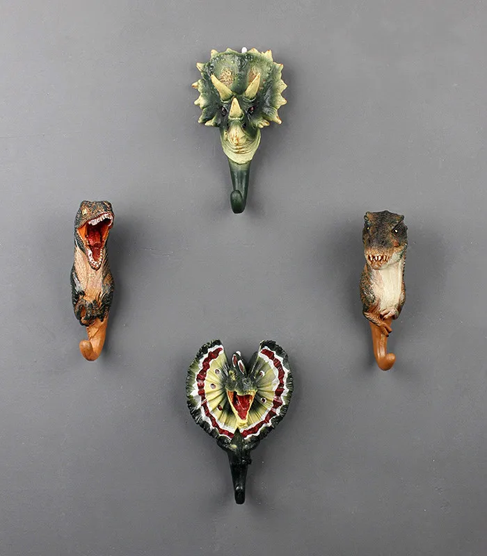 Goede Amerikaanse Decoratieve Haak Jurassic Wereld Creatieve Hars Dier Model Dinosaurus Jas Haak Opknoping Woondecoratie Accessoires