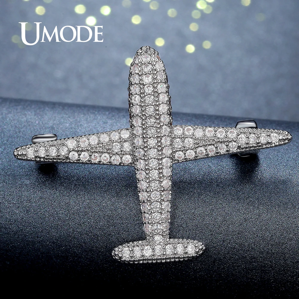 Брошь женская в виде самолета с фианитами UX0012|brooches for women|airplane broochsilver brooches women |