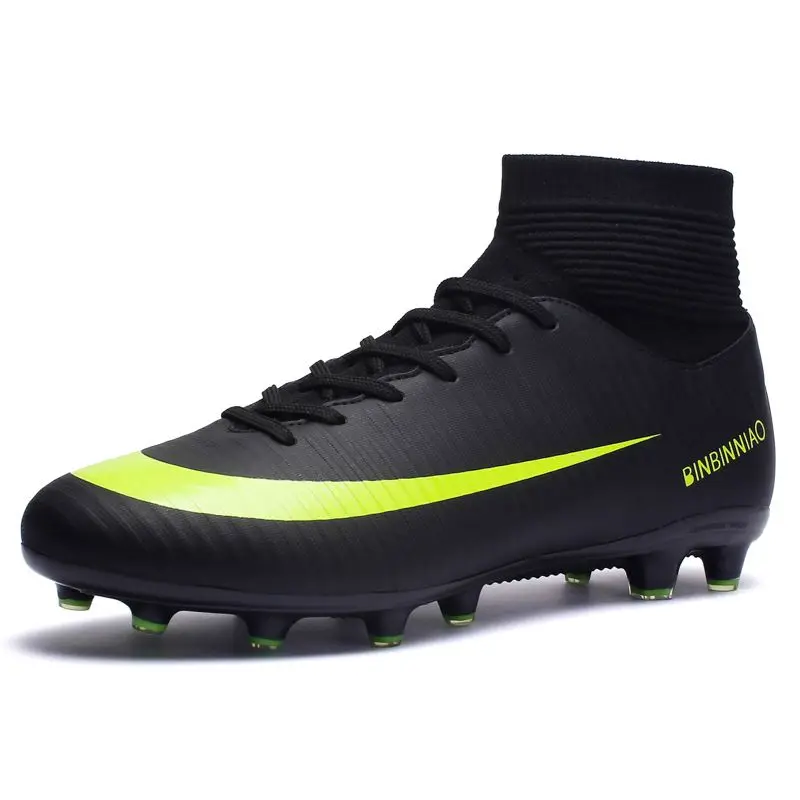 Men Soccer Shoes High Top Turf Sneakers Professional Trainers New Design High Top Long Spikes Football Shoes Chuteira Futebol - Цвет: 1818 long black