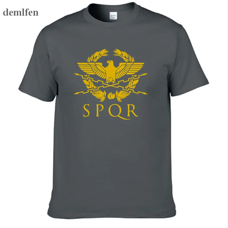 Dark gray SPQR Римский гладиатор Императорский Золотой орел футболка мужская повседневная короткая футболка с круглым вырезом Harajuku топы футболки - Цвет: Dark gray