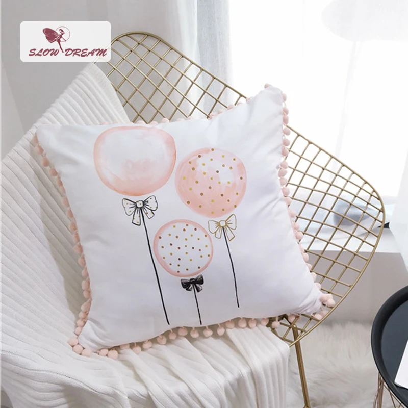 SlowDream Nordic Style Hair Ball Tassel Pink Balloon Cushion Decorative Pillow Sofa Seat Car Soft 1PCS 45x45cm | Дом и сад