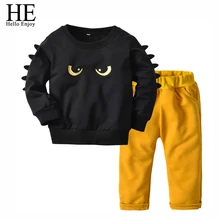 HE Hello Enjoy/комплект одежды для мальчиков, детская одежда из 2 предметов, осенняя черная футболка с рисунком монстра+ штаны, детская одежда на Хэллоуин для мальчиков