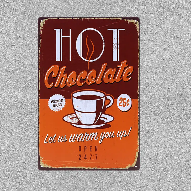 30,5 x 20,3 cm Larkverk Hot Chocolate Cafe Restaurant Targa in metallo da parete in stile vintage con scritta Bar Cafe Restaurant 