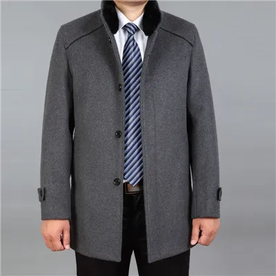 Mu Yuan Yang зимнее пальто для мужчин с меховым воротником, шерстяные пальто, куртки, деловые повседневные мужские шерстяные куртки, утолщенное мужское однобортное пальто - Цвет: Grey