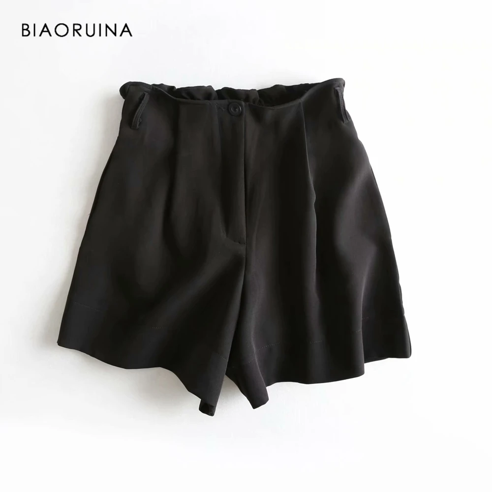 

BIAORUINA Korean Style Women Summer Loose Comfortable All-match Short Female High Waist Solid Wide Leg Short 2019 New Arrival